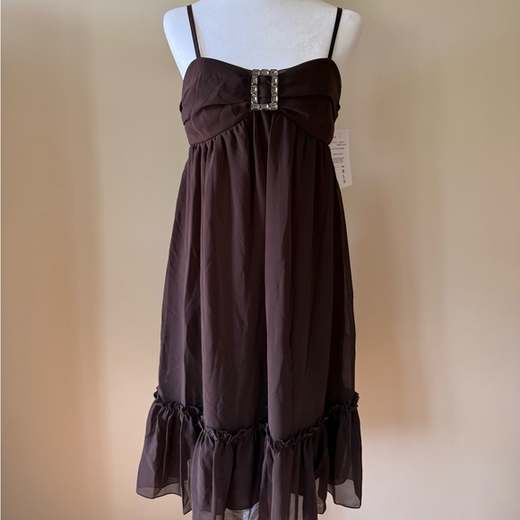Vintage Eva Blue Y2K Brown Dress w/Rhinestone Detail - Picture 1 of 11